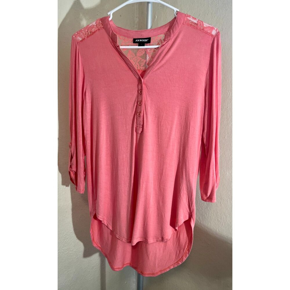 Vintage Joe Boxer pink henley with lace detailing Size M